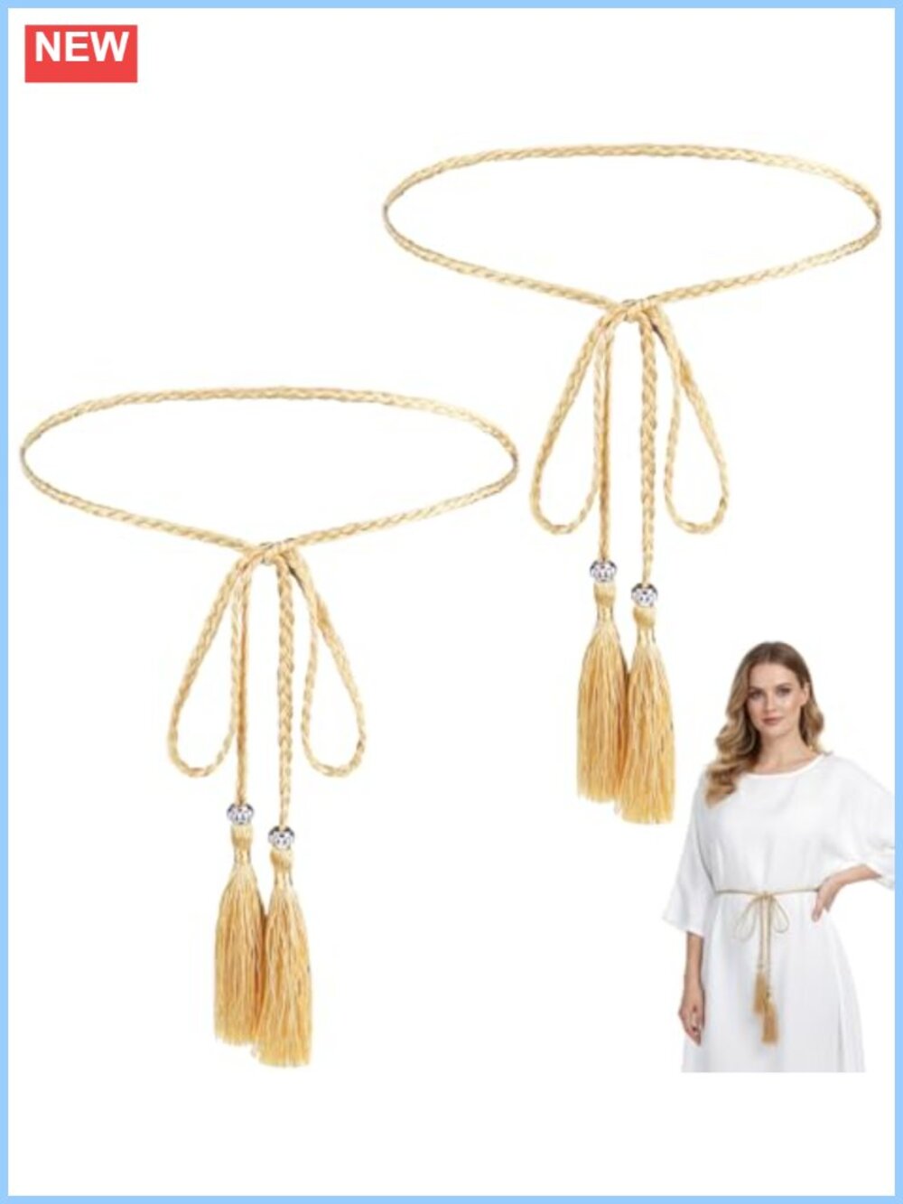 2PCS Gold Rope Belt Toga Costume Braided Waist Tie Boho Festival